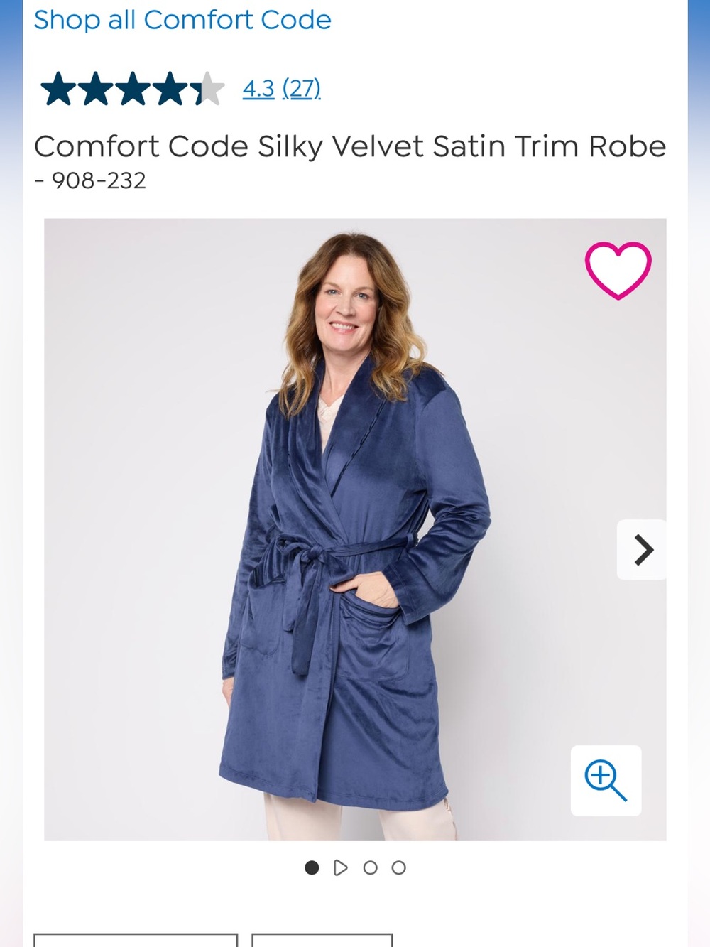 Comfort Code Plush Velvet Robe in Deep Blue with Satin Trim XL